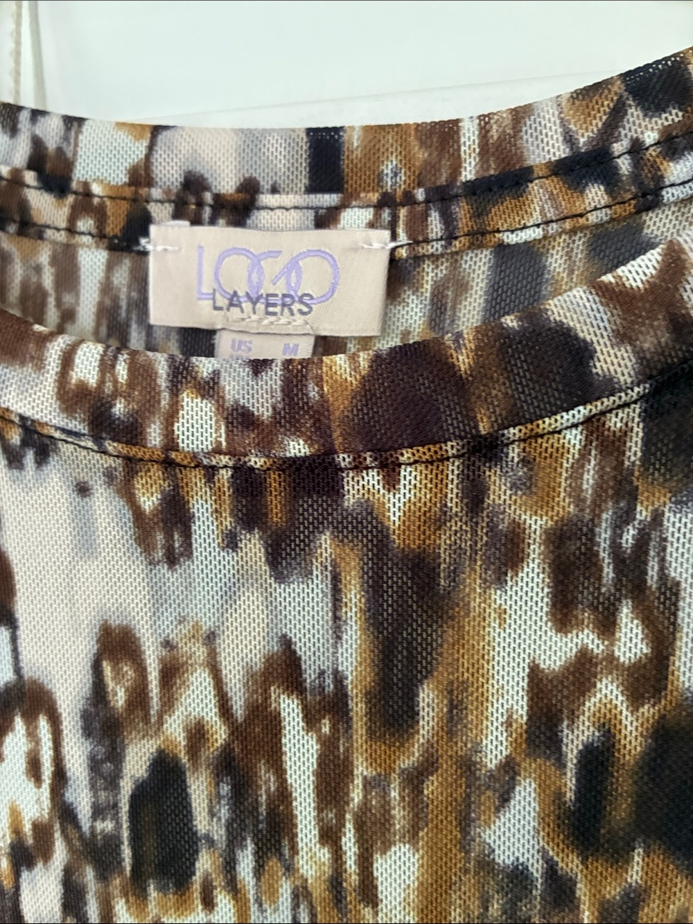 LOGO Layers By Lori Goldstein Mesh Leopard Long Sleeve Top SZ M Brown Black - Picture 2 of 6